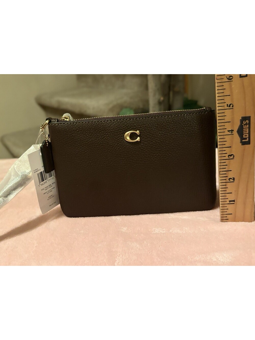 Coach Essential Small Pebbled leather Wristlet Clutch Brass/Maple NWT - Picture 8 of 9